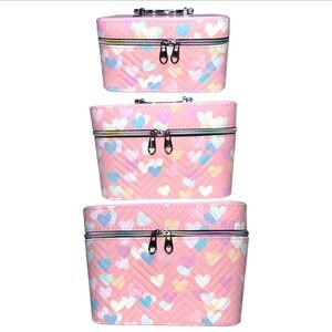 Pink Heart Patterned Cosmetic Bag Set